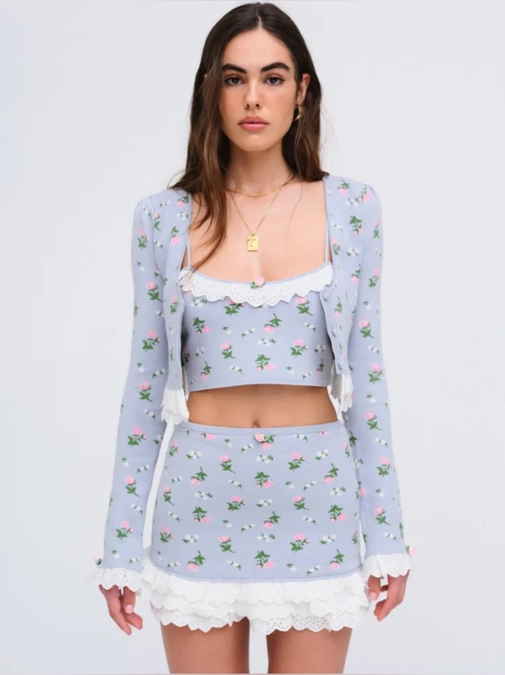 For Love and Lemons Amalia Rosette Tank and Cardigan Set Size XS